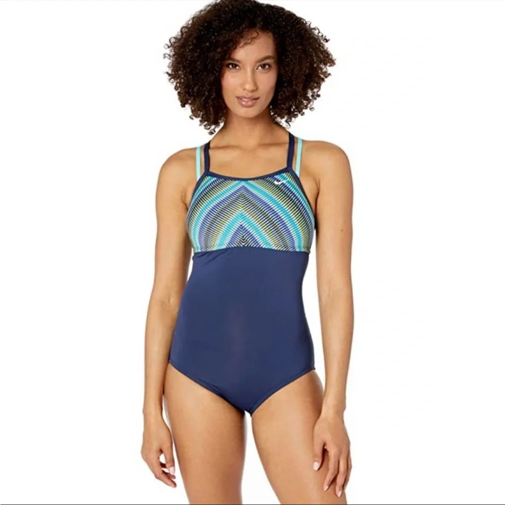 Nike Striped Double Crossback One-Piece Swimsuit M - Picture 3 of 15